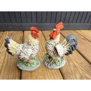 Vintage Homco Rooster & Hen Stamped #1446 Porcelain Chicken Figurines Set Of 2